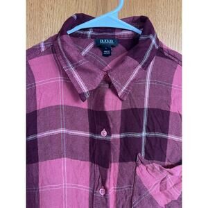 A.N.A. Berry plaid flannel button down shirt, Women's size L